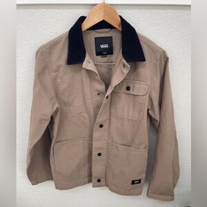 Vans Drill Chore Coat khaki canvas with a black corduroy collar large